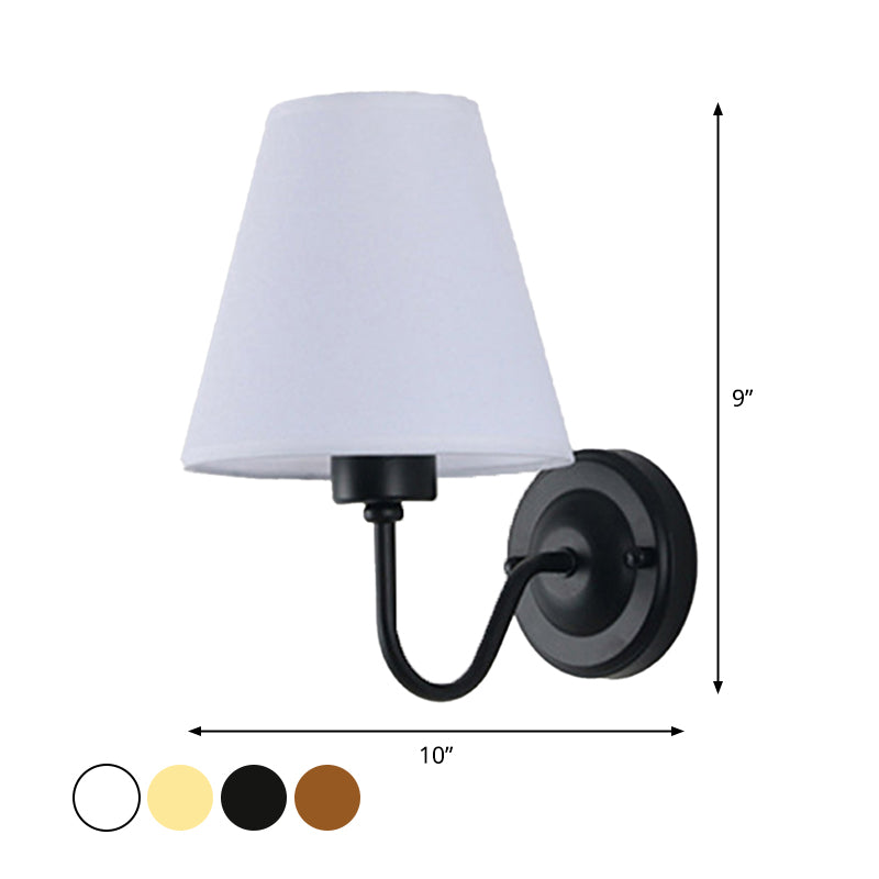 Lisslune | Black/Brown/Beige Cone Wall Lamp Nordic 1-Light Fabric Wall Lighting with Curved Arm in Black/White