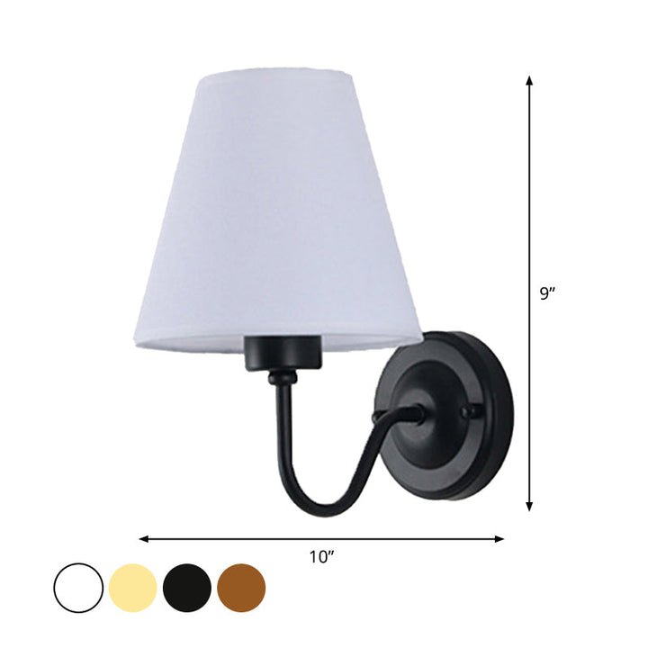Lisslune | Black/Brown/Beige Cone Wall Lamp Nordic 1-Light Fabric Wall Lighting with Curved Arm in Black/White