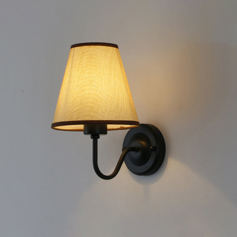 Lisslune | Black/Brown/Beige Cone Wall Lamp Nordic 1-Light Fabric Wall Lighting with Curved Arm in Black/White