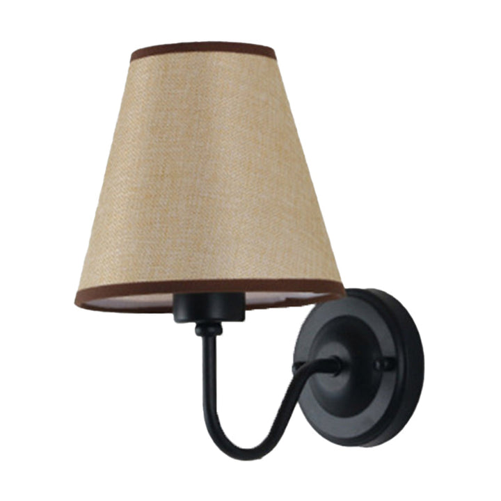 Lisslune | Black/Brown/Beige Cone Wall Lamp Nordic 1-Light Fabric Wall Lighting with Curved Arm in Black/White