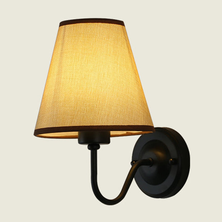 Lisslune | Black/Brown/Beige Cone Wall Lamp Nordic 1-Light Fabric Wall Lighting with Curved Arm in Black/White