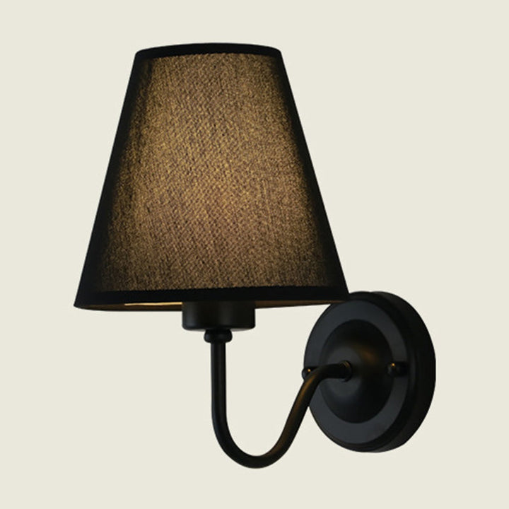 Lisslune | Black/Brown/Beige Cone Wall Lamp Nordic 1-Light Fabric Wall Lighting with Curved Arm in Black/White