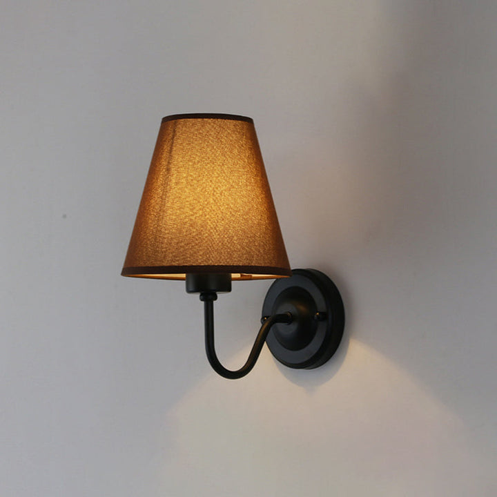 Lisslune | Black/Brown/Beige Cone Wall Lamp Nordic 1-Light Fabric Wall Lighting with Curved Arm in Black/White