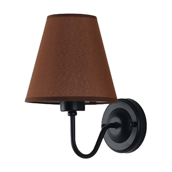 Lisslune | Black/Brown/Beige Cone Wall Lamp Nordic 1-Light Fabric Wall Lighting with Curved Arm in Black/White