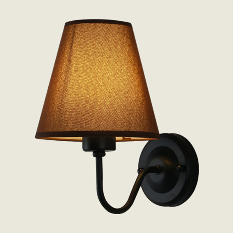 Lisslune | Black/Brown/Beige Cone Wall Lamp Nordic 1-Light Fabric Wall Lighting with Curved Arm in Black/White