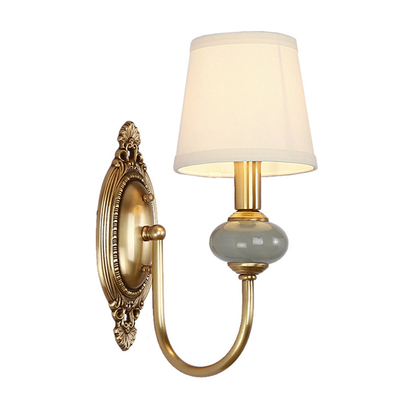 Skørter | Gold Swoop Arm Wall Lamp Traditional Metal 1/2-Cup Gold Sconce Lamp with Cone Shade and Synthetic Jade Decor