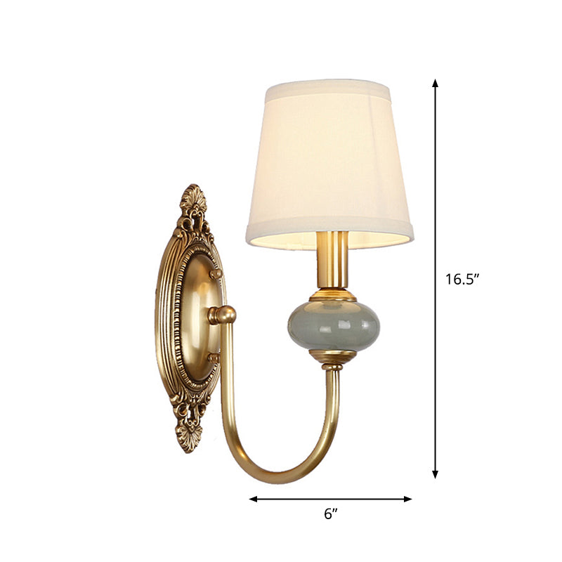 Skørter | Gold Swoop Arm Wall Lamp Traditional Metal 1/2-Cup Gold Sconce Lamp with Cone Shade and Synthetic Jade Decor