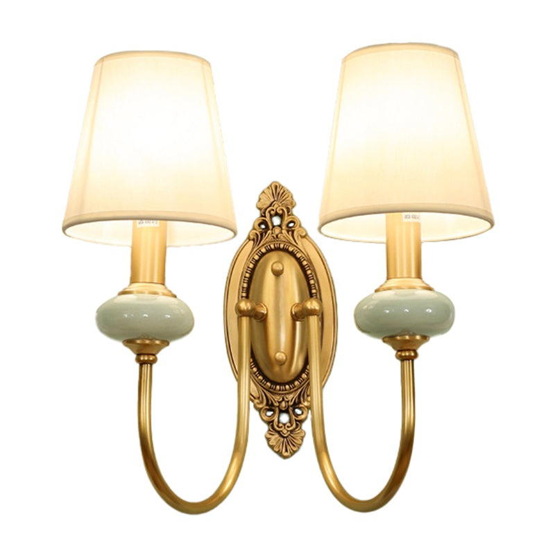 Skørter | Gold Swoop Arm Wall Lamp Traditional Metal 1/2-Cup Gold Sconce Lamp with Cone Shade and Synthetic Jade Decor