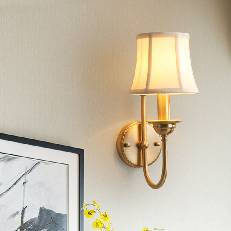 Skørter | Frilled Living Room Wall Lighting Gilded Fabric 1 Lamp Gold Wall-mounted Lamp with U-shaped Arm