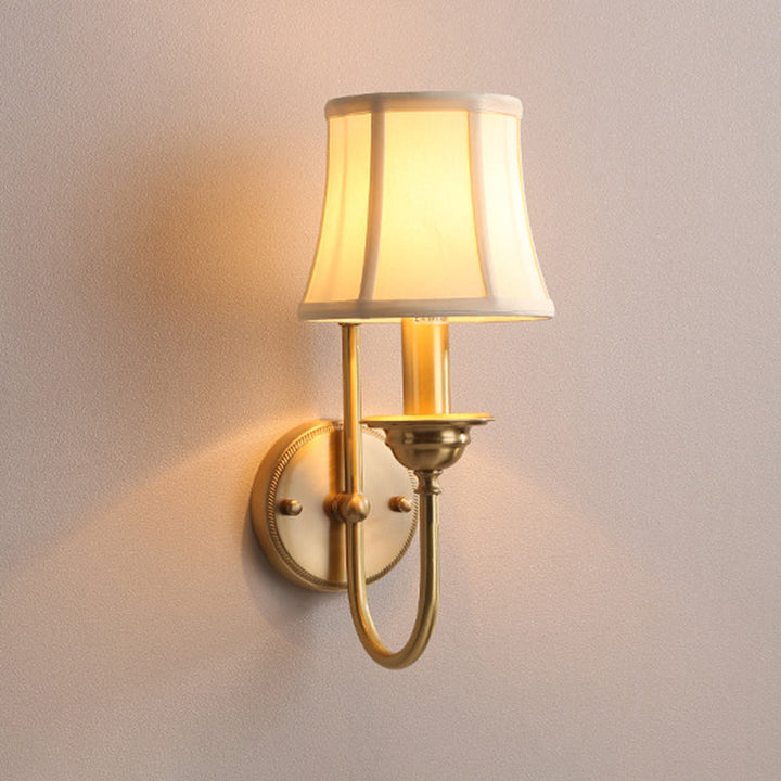 Skørter | Frilled Living Room Wall Lighting Gilded Fabric 1 Lamp Gold Wall-mounted Lamp with U-shaped Arm