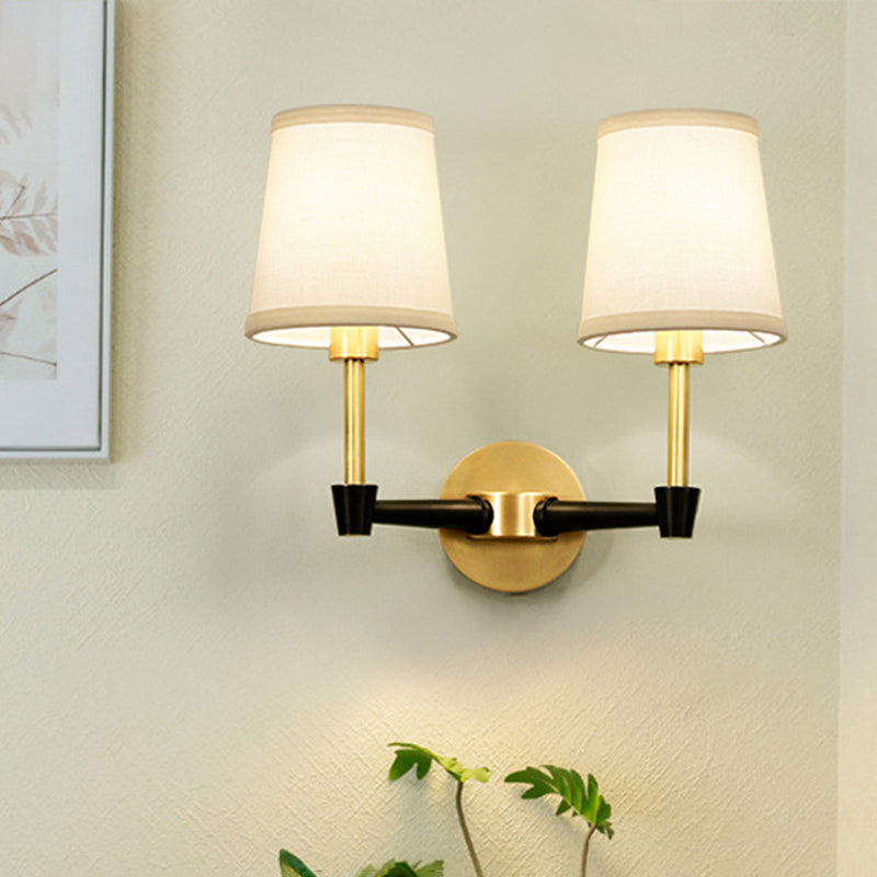 Skørter | 1/2-head Wall Light Fixture Minimalist Conical Fabric Wall Light in Gold