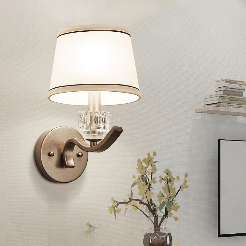 Skørter | Fabric White Wall Bracket Lamp Frustum Shaped 1 Light Minimalist Wall Light Kit with Beads Ornament