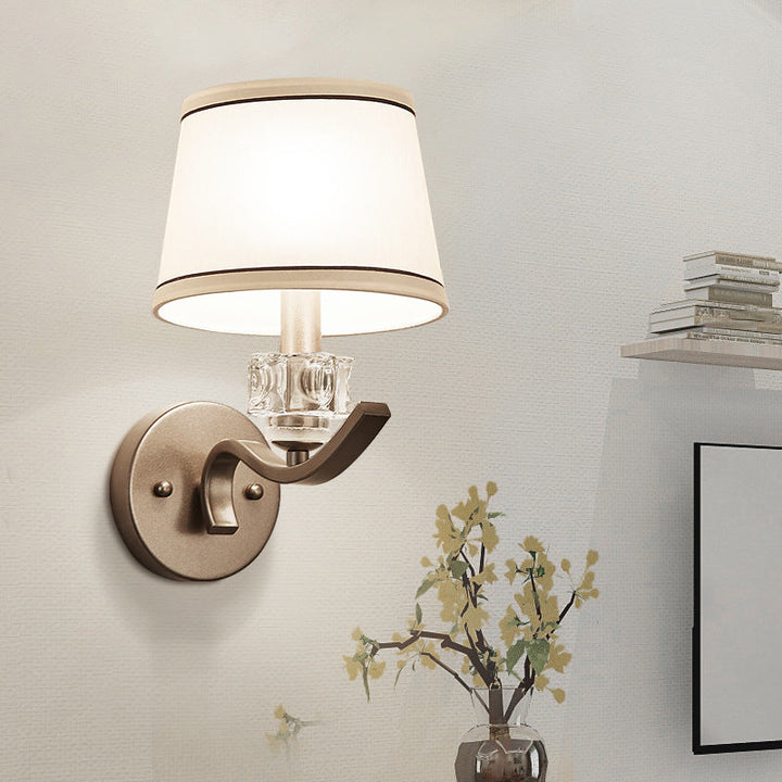 Skørter | Fabric White Wall Bracket Lamp Frustum Shaped 1 Light Minimalist Wall Light Kit with Beads Ornament