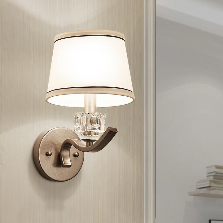 Skørter | Fabric White Wall Bracket Lamp Frustum Shaped 1 Light Minimalist Wall Light Kit with Beads Ornament