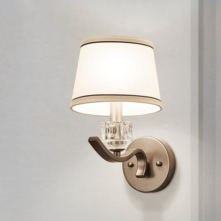 Skørter | Fabric White Wall Bracket Lamp Frustum Shaped 1 Light Minimalist Wall Light Kit with Beads Ornament