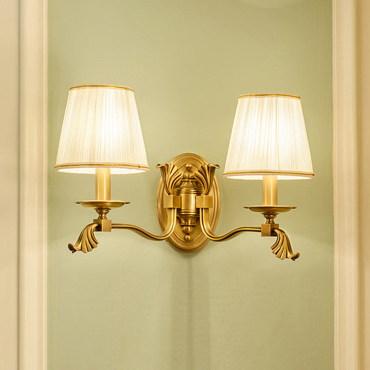 Skørter | Candle Bedside Wall Lighting Rustic Metal 1/2-Light Gold Wall Sconce with Conical Pleated Fabric Shade