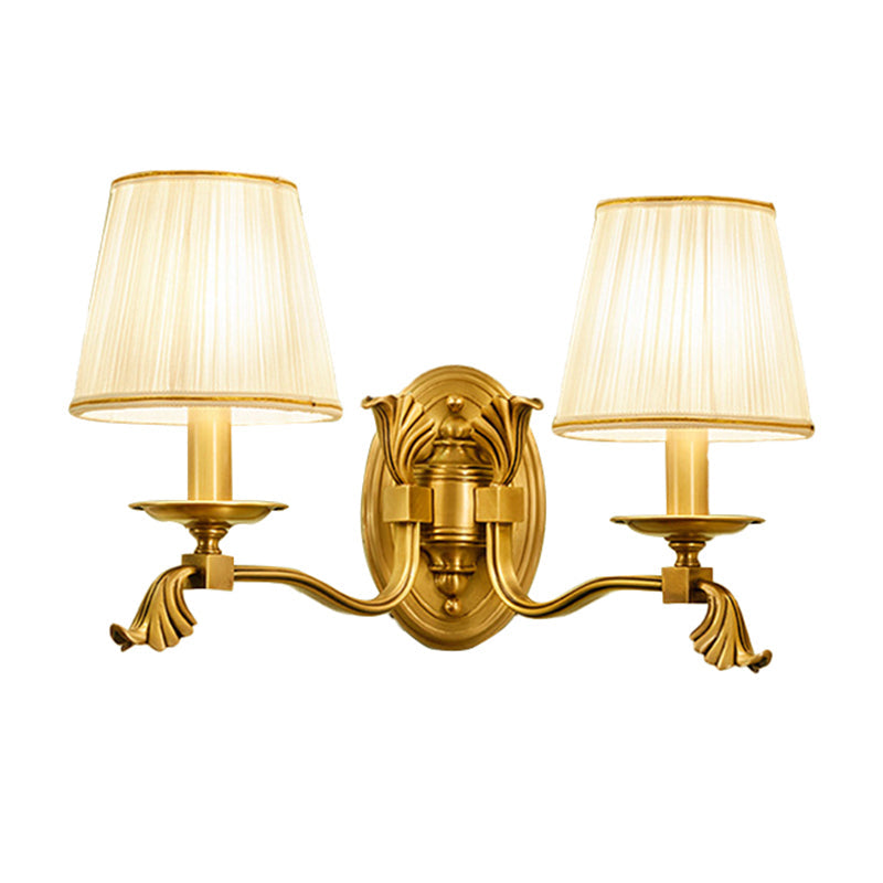 Skørter | Candle Bedside Wall Lighting Rustic Metal 1/2-Light Gold Wall Sconce with Conical Pleated Fabric Shade