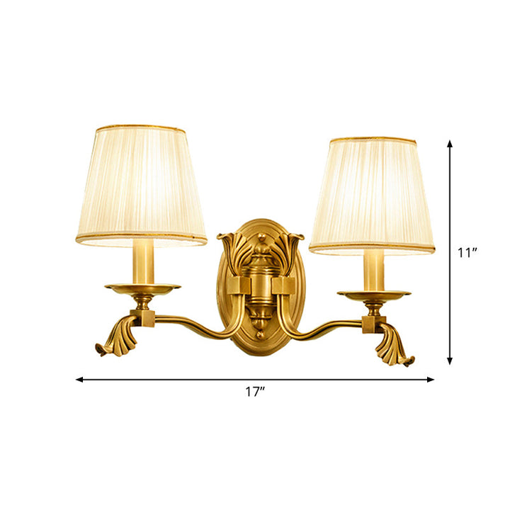 Skørter | Candle Bedside Wall Lighting Rustic Metal 1/2-Light Gold Wall Sconce with Conical Pleated Fabric Shade