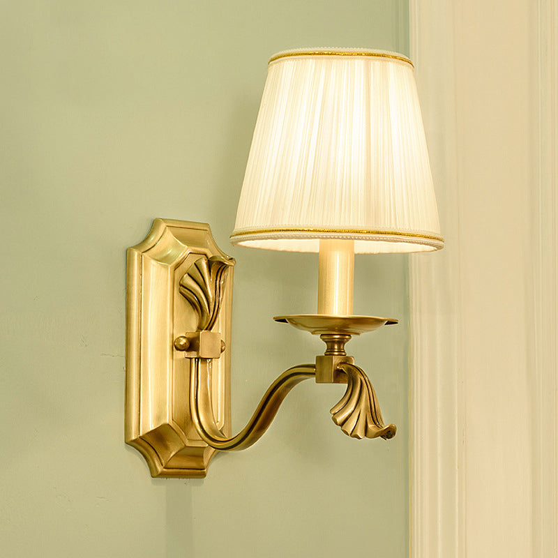 Skørter | Candle Bedside Wall Lighting Rustic Metal 1/2-Light Gold Wall Sconce with Conical Pleated Fabric Shade