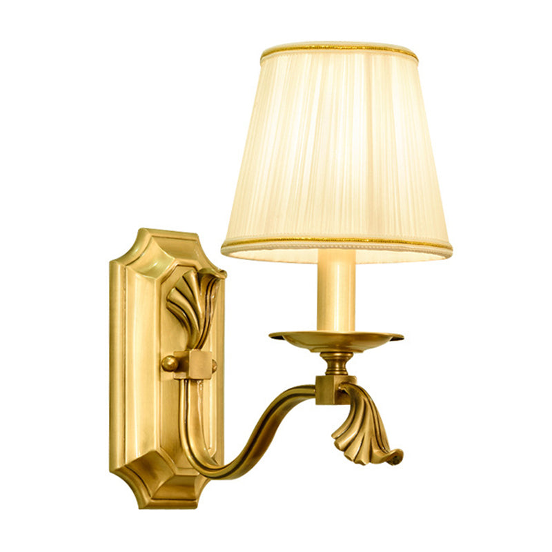 Skørter | Candle Bedside Wall Lighting Rustic Metal 1/2-Light Gold Wall Sconce with Conical Pleated Fabric Shade