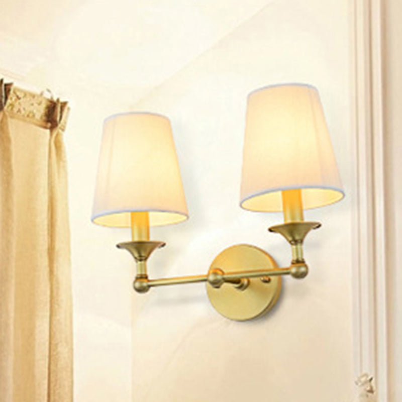 Skørter | Traditional Cone Wall Lamp 1/2-Lamp Fabric Wall Mounted Lighting Fixture in Antiqued Gold