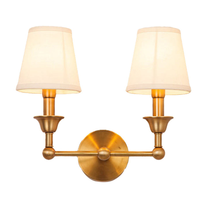 Skørter | Traditional Cone Wall Lamp 1/2-Lamp Fabric Wall Mounted Lighting Fixture in Antiqued Gold