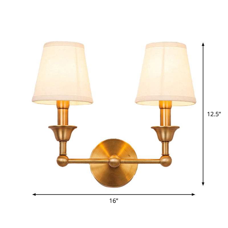 Skørter | Traditional Cone Wall Lamp 1/2-Lamp Fabric Wall Mounted Lighting Fixture in Antiqued Gold