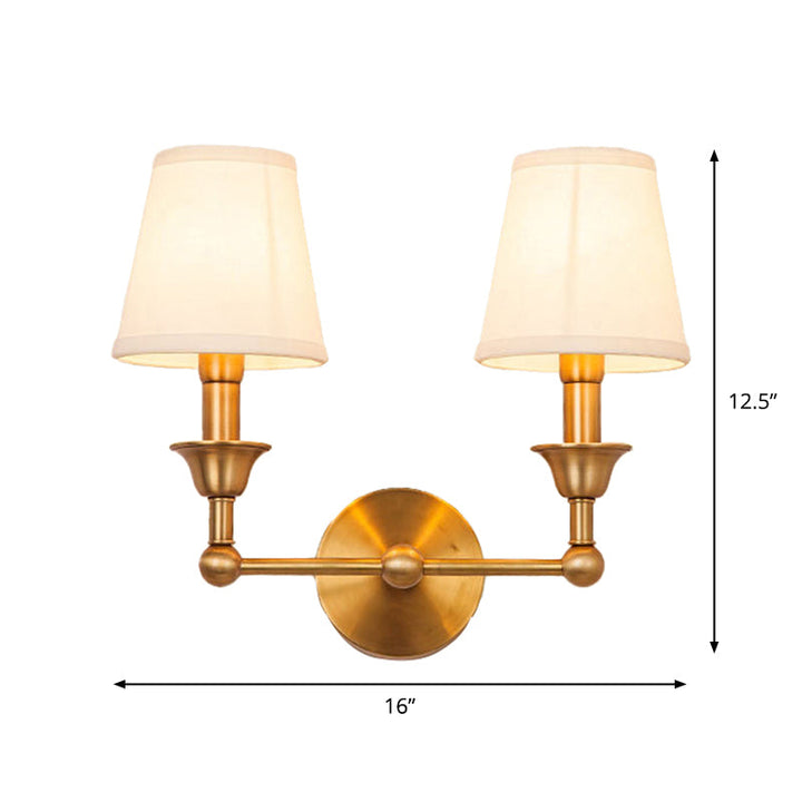 Skørter | Traditional Cone Wall Lamp 1/2-Lamp Fabric Wall Mounted Lighting Fixture in Antiqued Gold