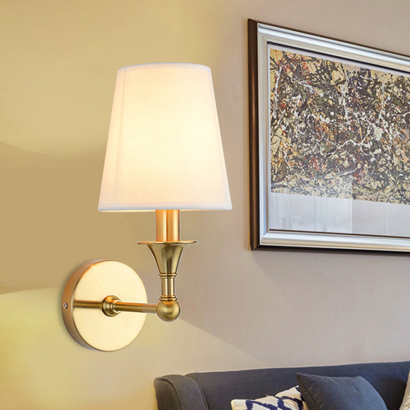 Skørter | Traditional Cone Wall Lamp 1/2-Lamp Fabric Wall Mounted Lighting Fixture in Antiqued Gold