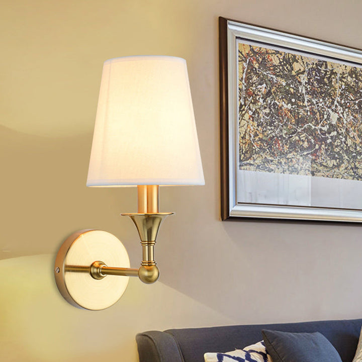 Skørter | Traditional Cone Wall Lamp 1/2-Lamp Fabric Wall Mounted Lighting Fixture in Antiqued Gold