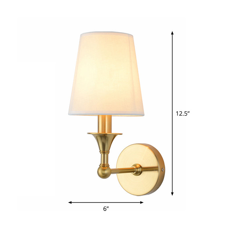 Skørter | Traditional Cone Wall Lamp 1/2-Lamp Fabric Wall Mounted Lighting Fixture in Antiqued Gold