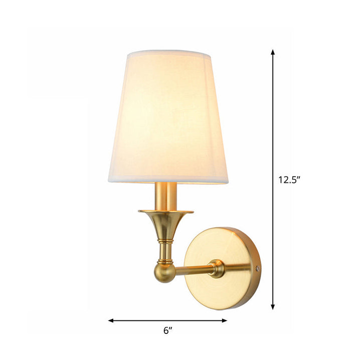 Skørter | Traditional Cone Wall Lamp 1/2-Lamp Fabric Wall Mounted Lighting Fixture in Antiqued Gold