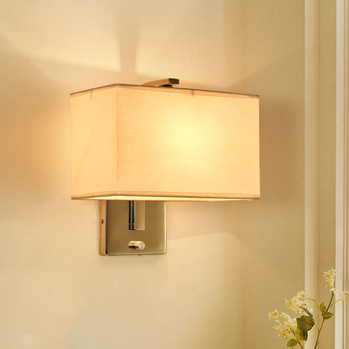 Lisslune | Minimalistic Rectangular Wall Lamp Fabric 1 Bulb Living Room Wall Light in Black/White/Beige