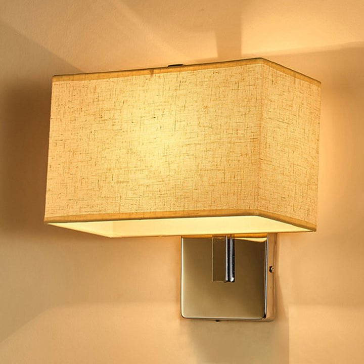Lisslune | Minimalistic Rectangular Wall Lamp Fabric 1 Bulb Living Room Wall Light in Black/White/Beige