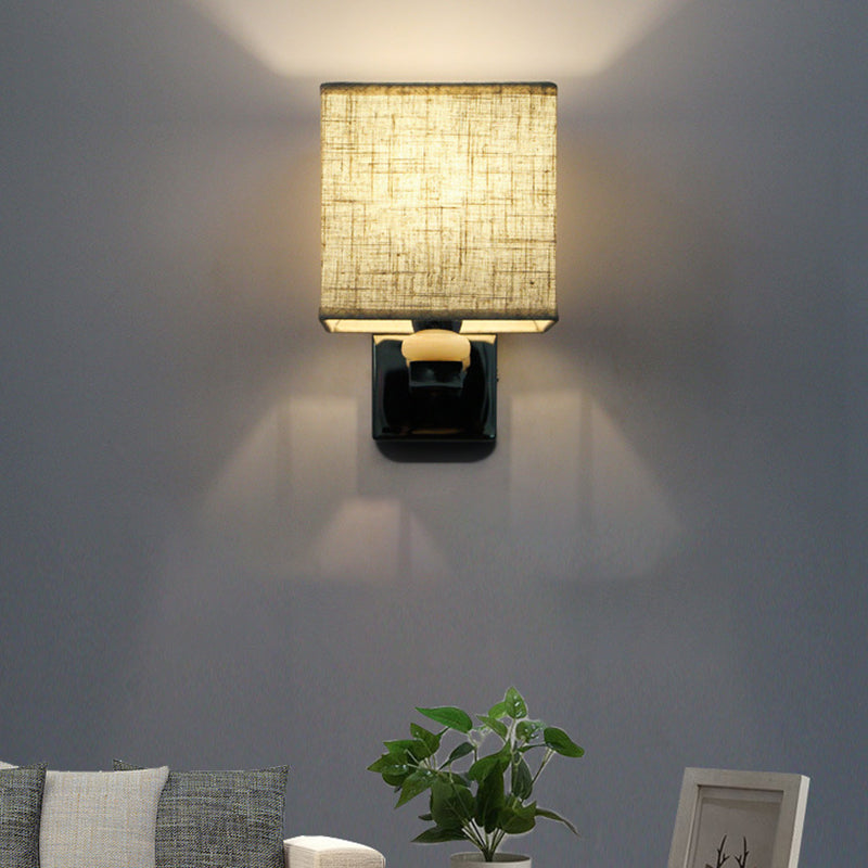 Lisslune | Nordic Cubic Wall Light Fabric 1-light Wall Mount Light for the Dining Room in Beige/White/Linen
