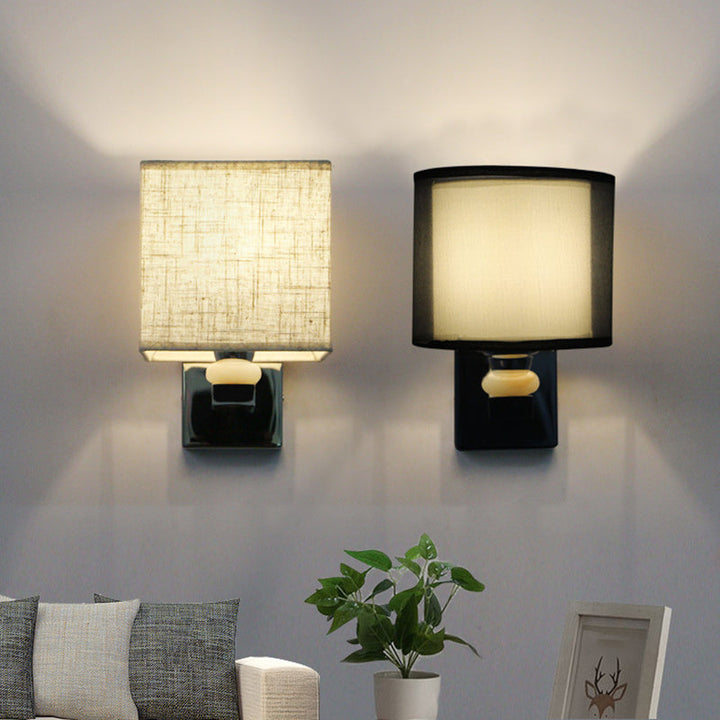 Lisslune | Nordic Cubic Wall Light Fabric 1-light Wall Mount Light for the Dining Room in Beige/White/Linen