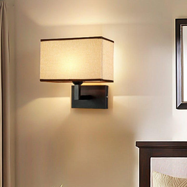 Lisslune | Rectangular Wall Light Minimalist Fabric 1 Head Beige/Linen Wall Lamp for the Bedroom