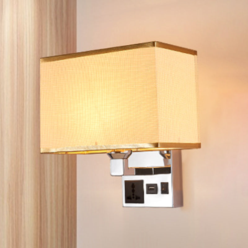 Lisslune | White/Flax Cube Wall Lamp Luminaire Simplicity Single Fabric Wall Light with Wall Socket and USB Connection