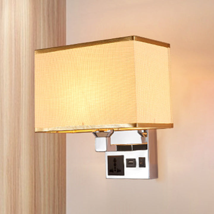 Lisslune | White/Flax Cube Wall Lamp Luminaire Simplicity Single Fabric Wall Light with Wall Socket and USB Connection
