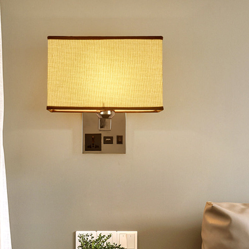 Lisslune | White/Flax Cube Wall Lamp Luminaire Simplicity Single Fabric Wall Light with Wall Socket and USB Connection