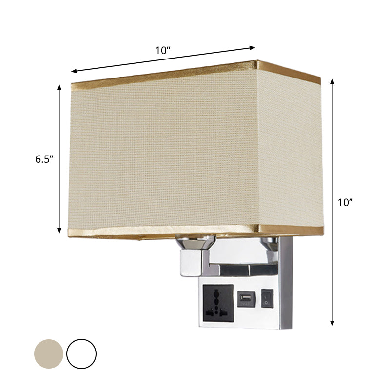 Lisslune | White/Flax Cube Wall Lamp Luminaire Simplicity Single Fabric Wall Light with Wall Socket and USB Connection