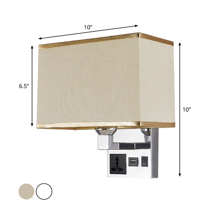 Lisslune | White/Flax Cube Wall Lamp Luminaire Simplicity Single Fabric Wall Light with Wall Socket and USB Connection