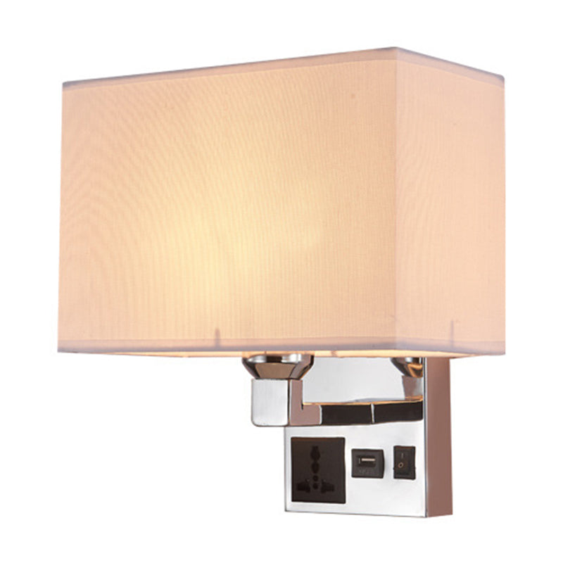 Lisslune | White/Flax Cube Wall Lamp Luminaire Simplicity Single Fabric Wall Light with Wall Socket and USB Connection