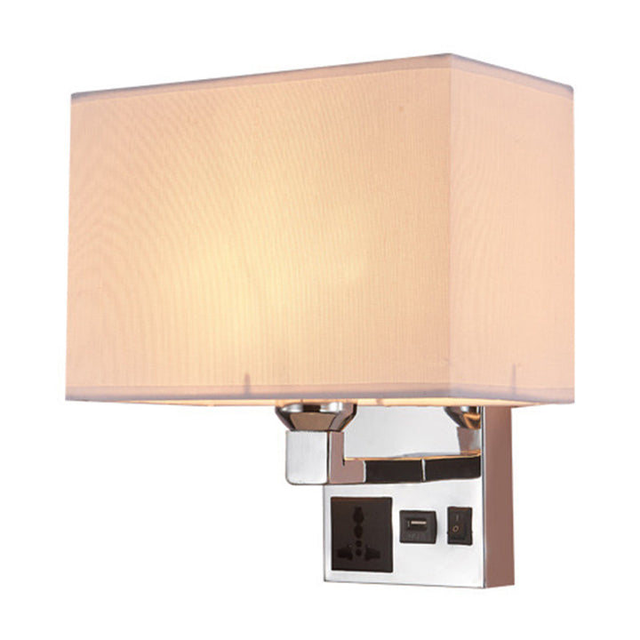 Lisslune | White/Flax Cube Wall Lamp Luminaire Simplicity Single Fabric Wall Light with Wall Socket and USB Connection
