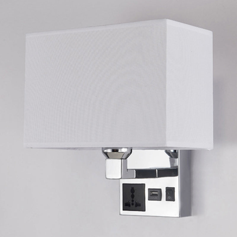 Lisslune | White/Flax Cube Wall Lamp Luminaire Simplicity Single Fabric Wall Light with Wall Socket and USB Connection