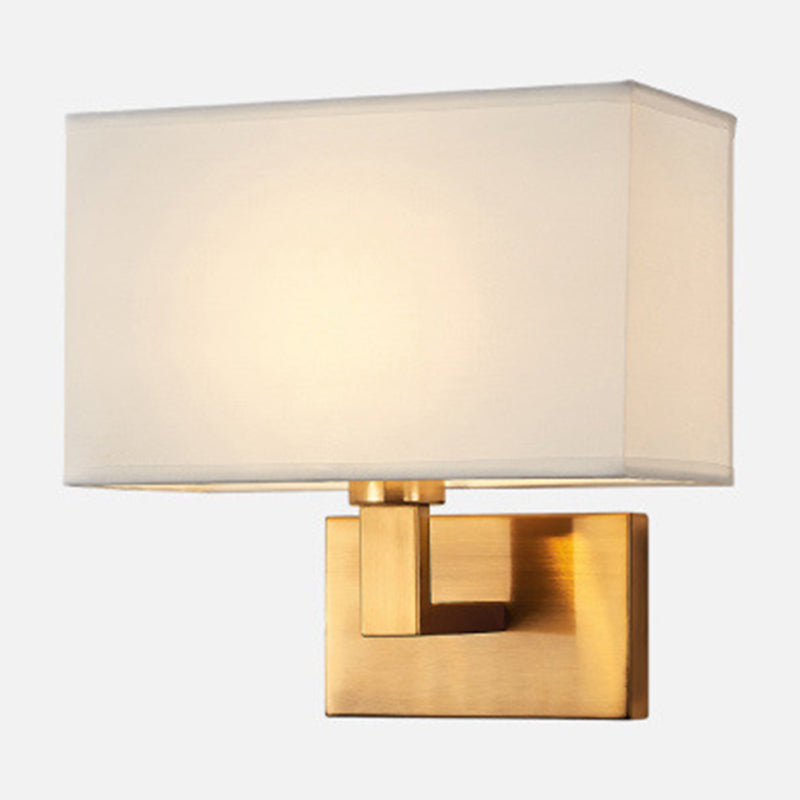 Skørter | Postmodern Cuboid Wall Light Fabric 1-Light Nightstand Reading Wall Light in White/Beige/Brown with Black/Gold Arm