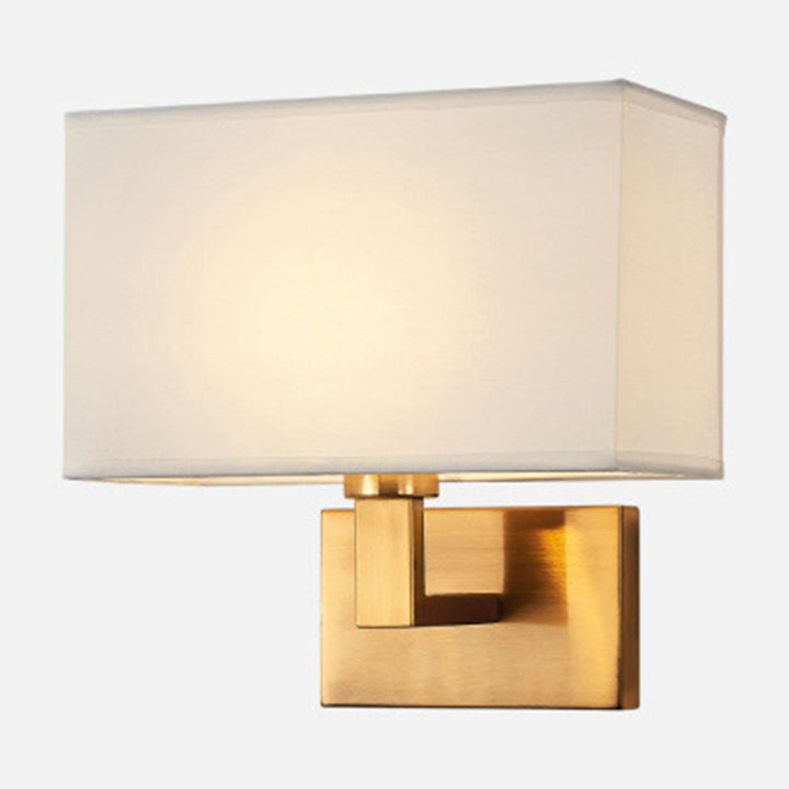 Skørter | Postmodern Cuboid Wall Light Fabric 1-Light Nightstand Reading Wall Light in White/Beige/Brown with Black/Gold Arm