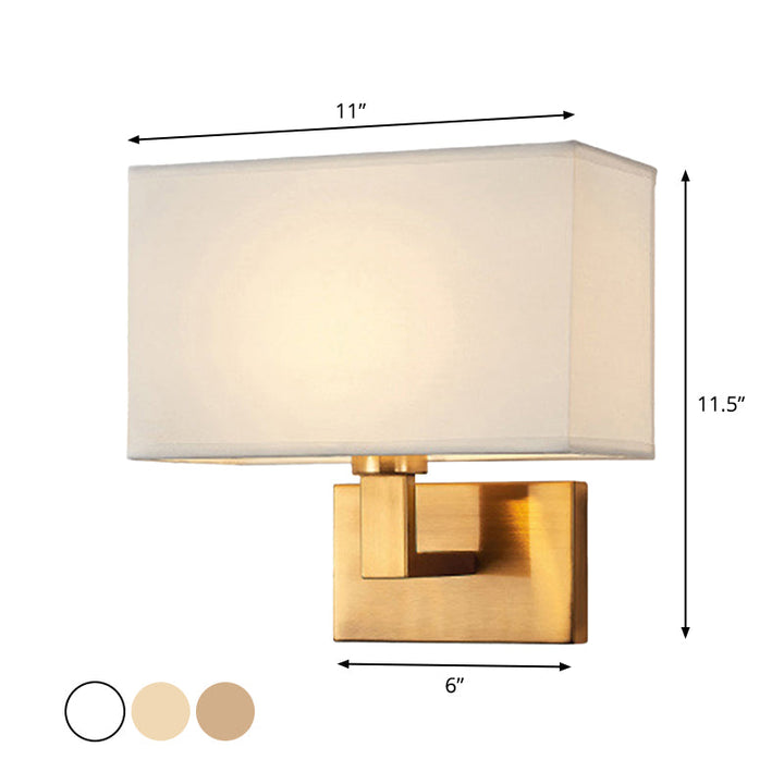 Skørter | Postmodern Cuboid Wall Light Fabric 1-Light Nightstand Reading Wall Light in White/Beige/Brown with Black/Gold Arm