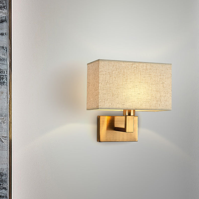 Skørter | Postmodern Cuboid Wall Light Fabric 1-Light Nightstand Reading Wall Light in White/Beige/Brown with Black/Gold Arm