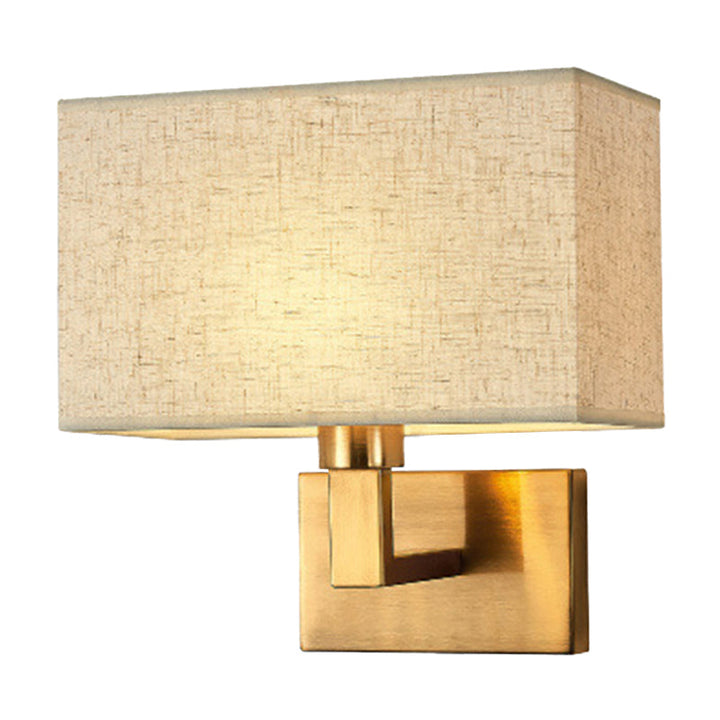 Skørter | Postmodern Cuboid Wall Light Fabric 1-Light Nightstand Reading Wall Light in White/Beige/Brown with Black/Gold Arm